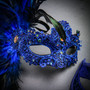 Blue Feather Venetian Mask & Blue Masquerade Mask Couple Mask Set