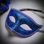 Blue Feather Venetian Mask & Blue Masquerade Mask Couple Mask Set
