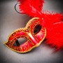 Silver Phantom Half Face Mask & Gold & Red Glitter Feather Eye Mask Couple Mask Set