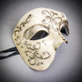Silver Phantom Half Face Mask & Gold & Red Glitter Feather Eye Mask Couple Mask Set