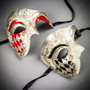 White & Silver Venetian Phantom Mask & White & Red Venetian Phantom Mask Couple Mask Set