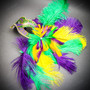 Gold Phantom Half Face Mask & Purple & Yellow Glitter Feather Eye Mask Couple Mask Set