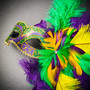 Silver Phantom Half Face Mask & Purple & Yellow Glitter Feather Eye Mask Couple Mask Set