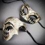 White & Silver Venetian Phantom Mask & White & Silver Venetian Eye Mask Couple Mask Set