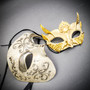 Silver Phantom Half Face Mask & White & Gold Venetian Eye Mask Couple Mask Set