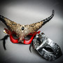 Black & Silver Venetian Steampunk Mask & Red & Black Horned Devil Eye Mask Couple Mask Set