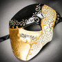 Black & Gold Venetian Bauta Mask & White & Gold Venetian Eye Mask Couple Mask Set
