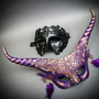 Masquerade Mask & Black & Purple Horned Devil Eye Mask Couple Mask Set