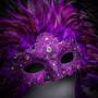 Purple Feather Venetian Mask & Purple Masquerade Mask Couple Mask Set
