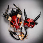 Black & Red Red Devil Mask & Red & Black Venetian Eye Mask Couple Mask Set