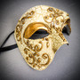 Gold Phantom Half Face Mask & Gold & Green Feather Eye Mask Couple Mask Set