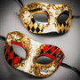 Gold Venetian Harlequin Half Face Eye Mask Couple Masquerade Set