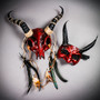 Bloody Red Pagan Skull Masquerade & Demon Devil Horn Couple Mask Set