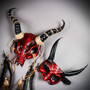 Bloody Red Pagan Skull Masquerade & Demon Devil Horn Couple Mask Set