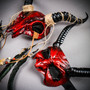 Bloody Red Pagan Skull Masquerade & Demon Devil Horn Couple Mask Set