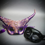 Purple Elegant Horned Eye Mask & Black Glitter Half Face Mask Couple Masquerade Set