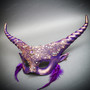Purple Elegant Horned Eye Mask & Black Glitter Half Face Mask Couple Masquerade Set