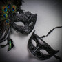 Black Feather Venetian Mask & Masquerade Mask Couple Mask Set