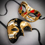 Black Gold Venetian Phantom Mask & Gold Black Venetian Eye Mask Couple Mask Set
