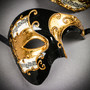 Black Gold Venetian Phantom Mask & Gold Black Venetian Eye Mask Couple Mask Set