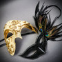 Gold Phantom Half Face & Black Peacock Feather Eye Mask Masquerade Mask Couple Mask Set
