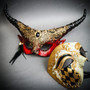 White & Gold Venetian Phantom Mask & Red & Black Horned Devil Eye Mask Couple Mask Set