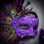 Purple Feather Venetian Mask & Purple Masquerade Mask Couple Mask Set