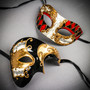 Black Gold Phantom of the Opera Mask & Red Gold Half Face Venetian Eye Mask Couple Masquerade Set