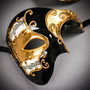 Black Gold Phantom of the Opera Mask & Red Gold Half Face Venetian Eye Mask Couple Masquerade Set
