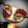 Black Gold Phantom of the Opera Mask & Red Gold Half Face Venetian Eye Mask Couple Masquerade Set