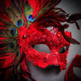 Red Feather Venetian Mask & Red Masquerade Mask Couple Mask Set