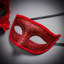 Red Feather Venetian Mask & Red Masquerade Mask Couple Mask Set