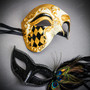 White & Gold Venetian Phantom Mask & Masquerade Mask Couple Mask Set