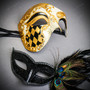 White & Gold Venetian Phantom Mask & Masquerade Mask Couple Mask Set