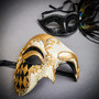 White & Gold Venetian Phantom Mask & Masquerade Mask Couple Mask Set
