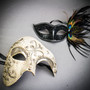 Silver Phantom Half Face & Black Peacock Feather Eye Mask Masquerade Mask Couple Mask Set