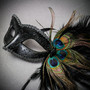Silver Phantom Half Face & Black Peacock Feather Eye Mask Masquerade Mask Couple Mask Set