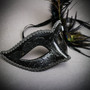Silver Phantom Half Face & Black Peacock Feather Eye Mask Masquerade Mask Couple Mask Set