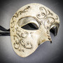 Silver Phantom Half Face & Black Peacock Feather Eye Mask Masquerade Mask Couple Mask Set