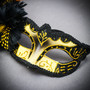 Gold Phantom Venetian Half Face Mask & Feather Venetian Eye Mask Couple Masquerade Set