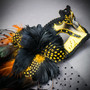 Gold Phantom Venetian Half Face Mask & Feather Venetian Eye Mask Couple Masquerade Set