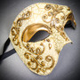 Gold Phantom Venetian Half Face Mask & Feather Venetian Eye Mask Couple Masquerade Set
