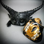 Black & Gold Venetian Bauta Mask & Masquerade Mask Couple Mask Set