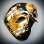 Black & Gold Venetian Bauta Mask & Masquerade Mask Couple Mask Set