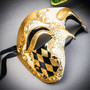 White Gold Venetian Phantom Mask & Mardi Gras Side Feather Eye Mask Masquerade Couple Mask Set