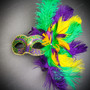 White Gold Venetian Phantom Mask & Mardi Gras Side Feather Eye Mask Masquerade Couple Mask Set