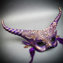 Fantasy Purple Horned Eye Mask & Gold Black Phantom of the Opera Musical Masquerade Mask Set