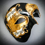 Fantasy Purple Horned Eye Mask & Gold Black Phantom of the Opera Musical Masquerade Mask Set