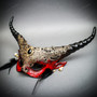 Red Gold Gothic Horned Lace Eye Mask & Black Spiked Wolf Mask Halloween Masquerade Couple Set