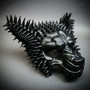 Red Gold Gothic Horned Lace Eye Mask & Black Spiked Wolf Mask Halloween Masquerade Couple Set